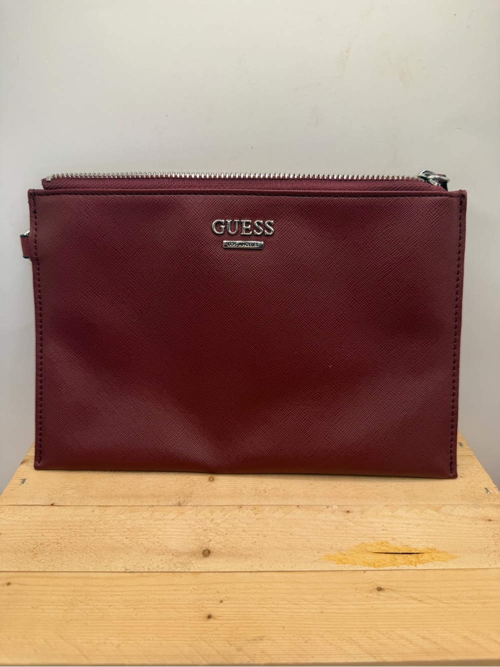 GUESS Burgundy Zip Clutch Pouch Organizer Bag